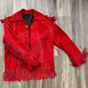 Vintage Suede Red Fringe Women's Jacket